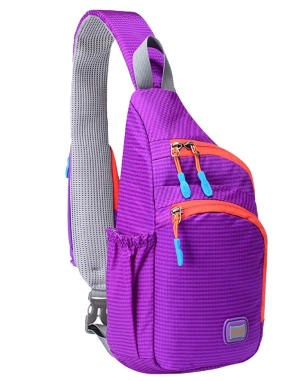 Tanluhu Crossbody Sling Bag, purple w/ orange zipper, EUC